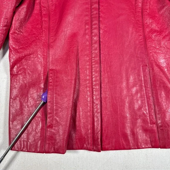 VINTAGE BCBG Max Azria Y2K Cherry Red Leather Jacket | Fitted Moto | Women's M - Picture 4 of 13